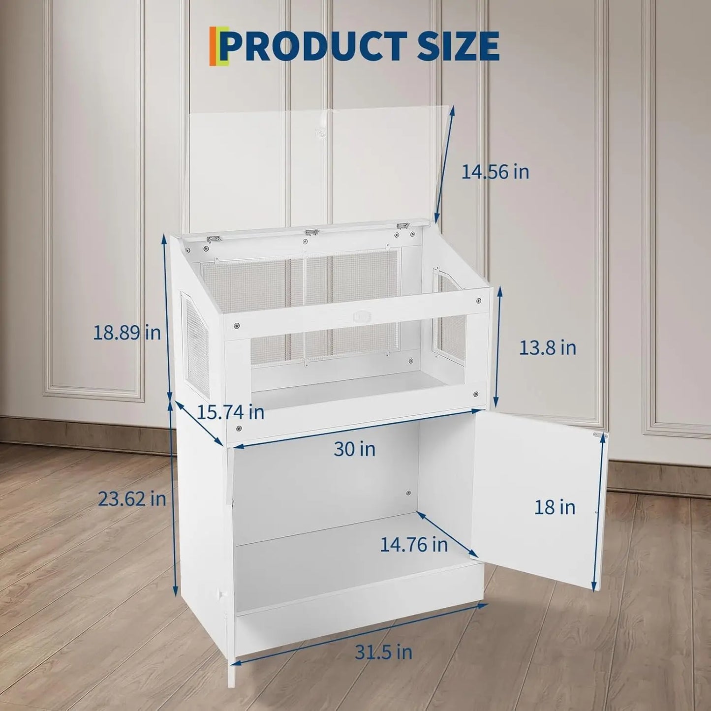 HiMISS Wooden And Acrylic Small Animal Cage With Storage Cabinet