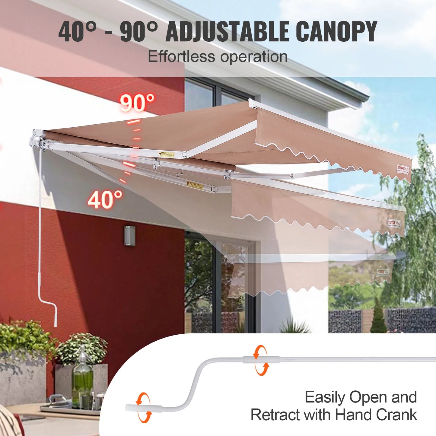SucceBuy Manual Retractable Awning Outdoor Sun Shade Polyester Patio
