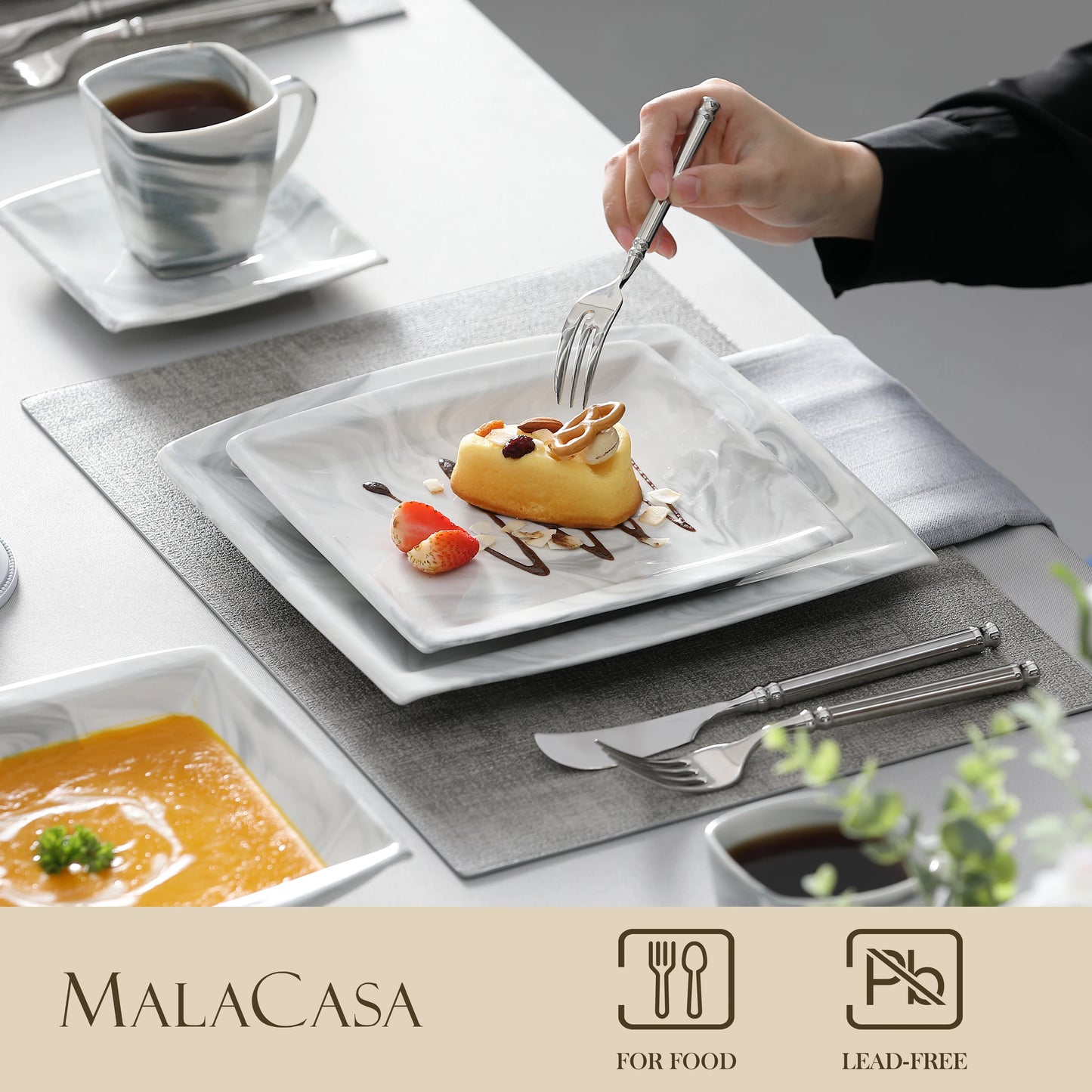 MALACASA Porcelain Dinnerware Set Service For 12 Elegant Everyday