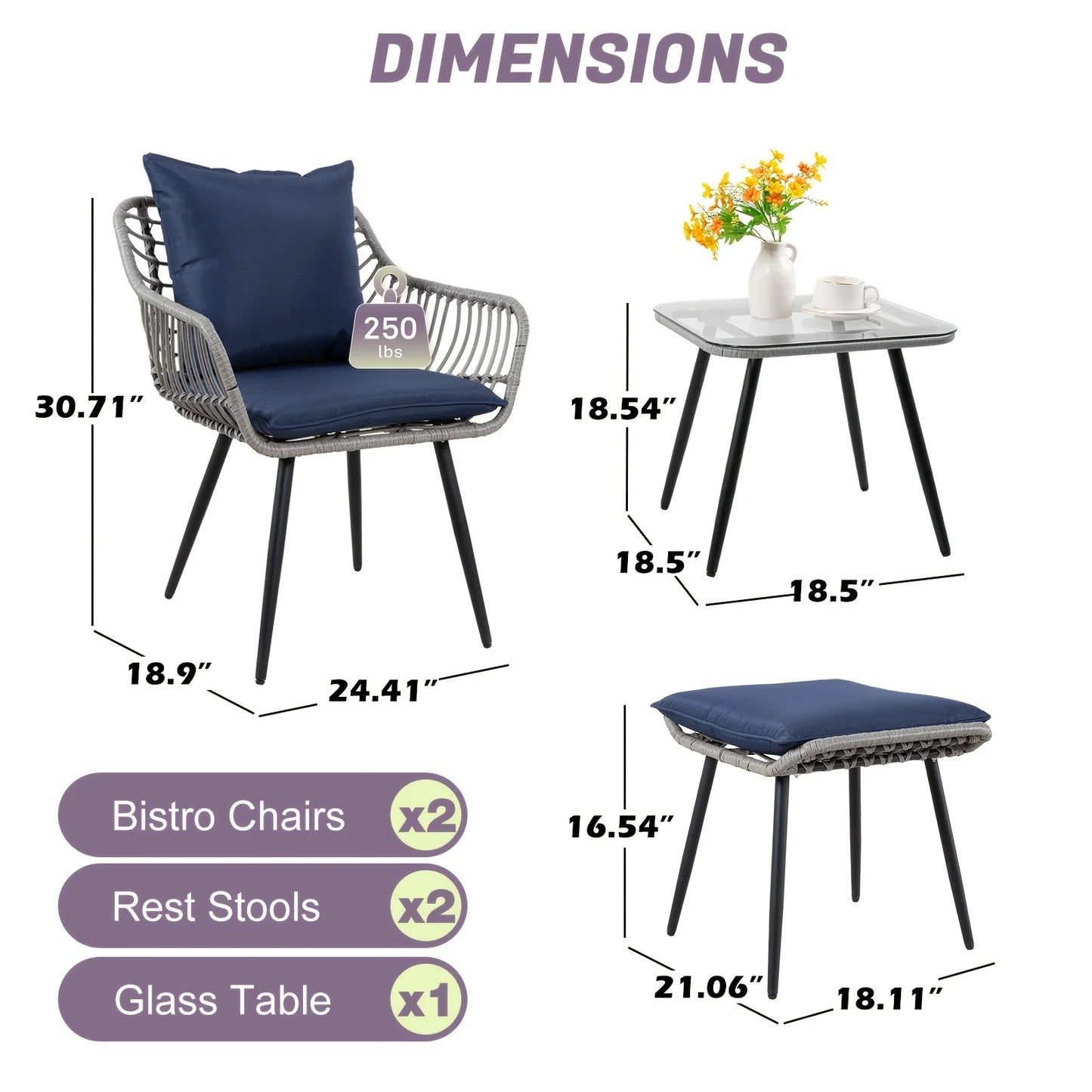 PIYRQ Outdoor Rattan Furniture Set Five Piece With Iron Frame