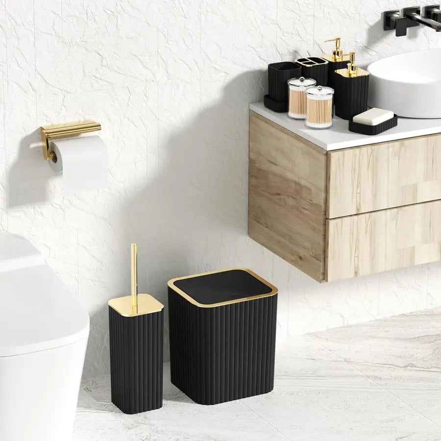 Bathroom Accessory Set With Toilet Brush Trash Can Qtip Holder Soap Dispenser