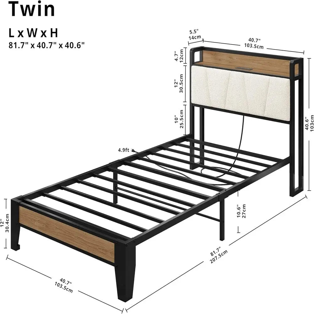 LIKIMIO Bed Frame With Storage Headboard And Charging Station