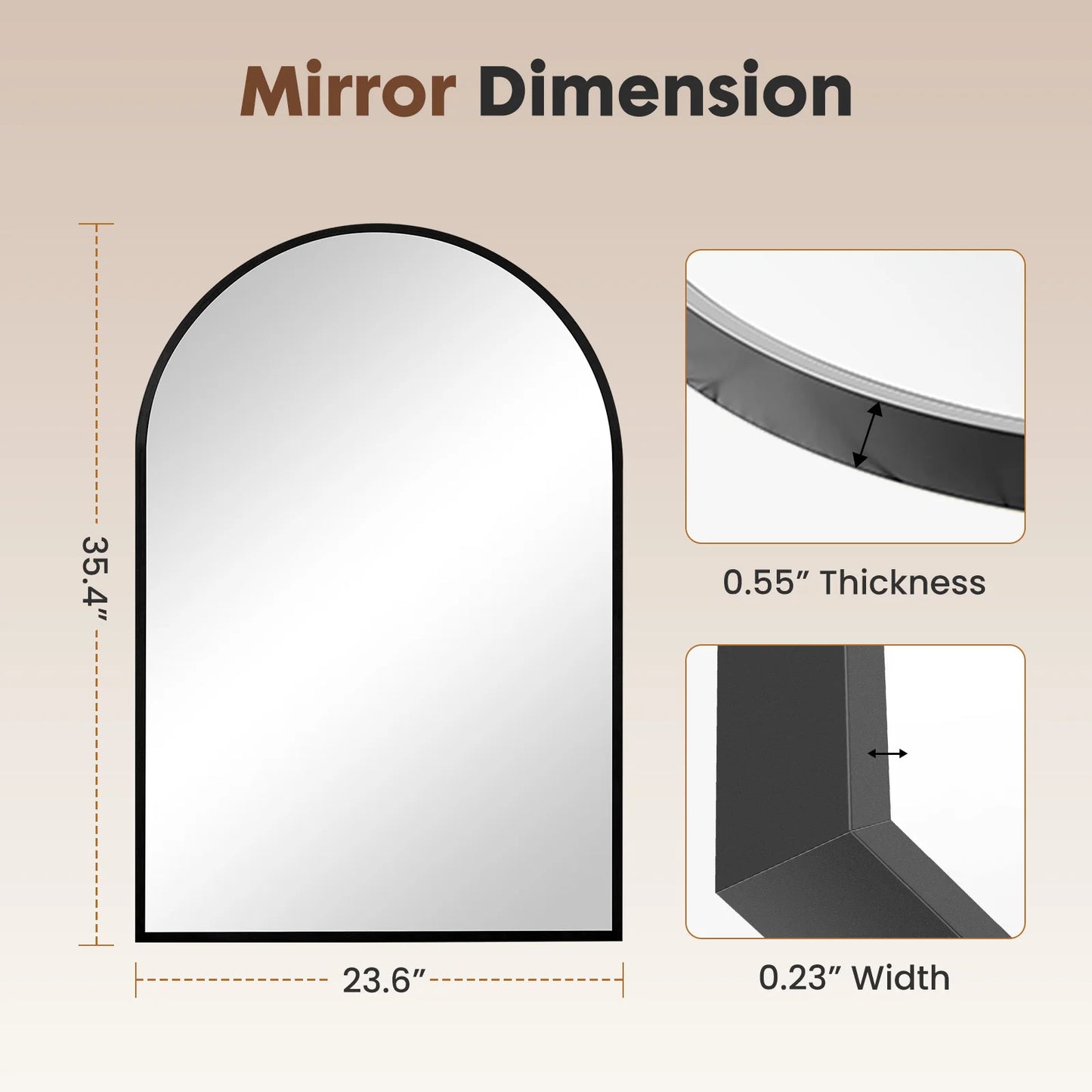 JHK Arched Glass Mirror For Wall Modern Framed Bathroom Decor