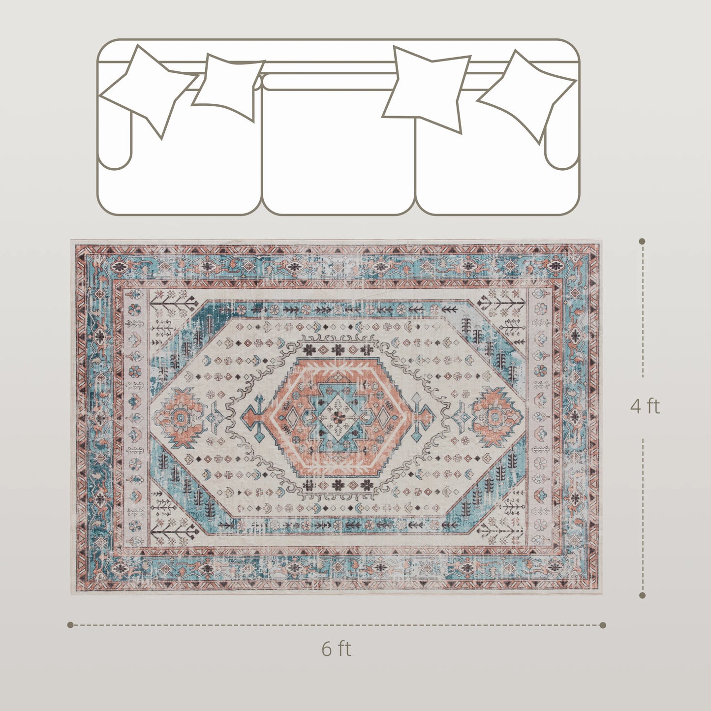 Machine Washable Vintage Oriental Medallion Soft Area Rug
