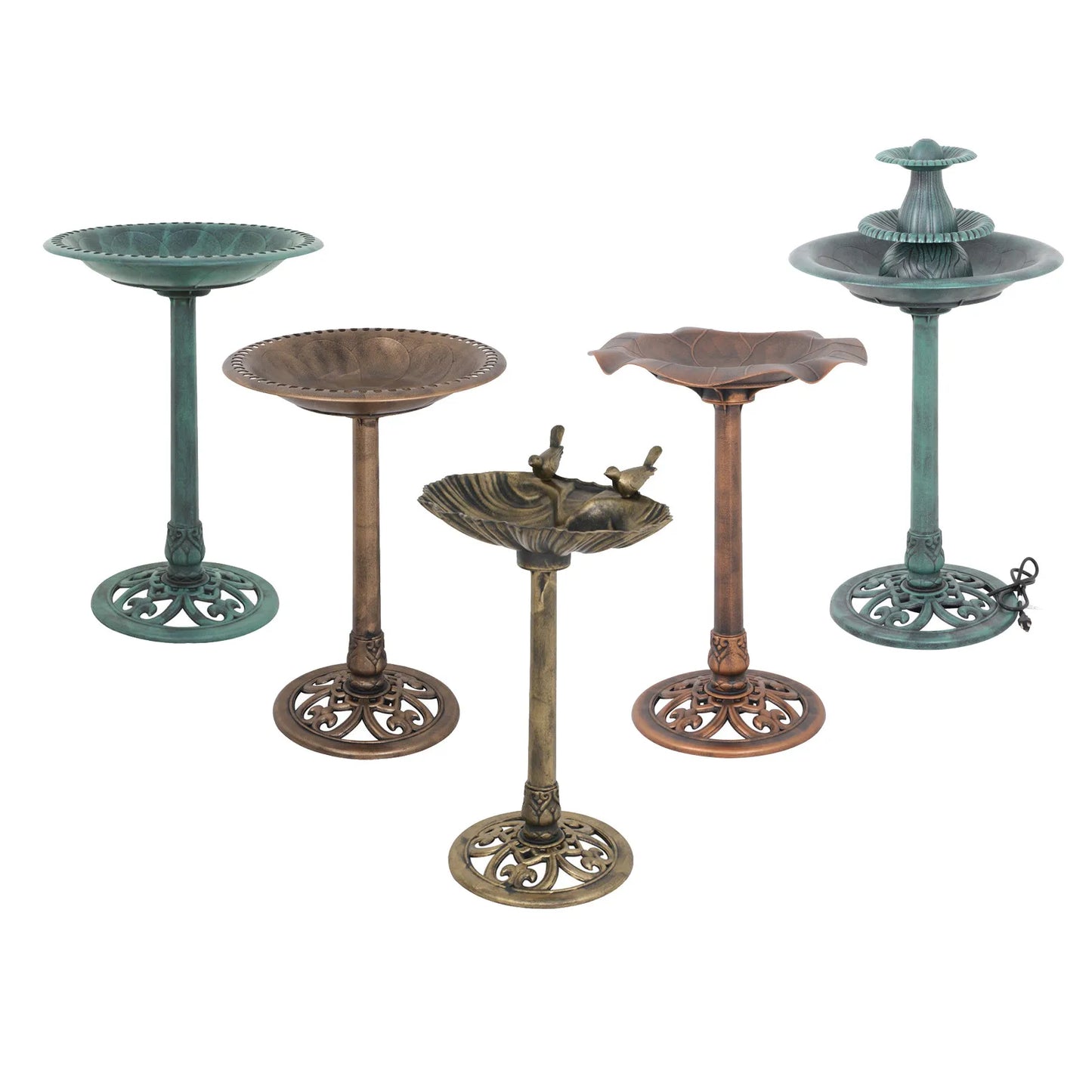 Pedestal Bird Bath Freestanding Antique Green Garden Decor
