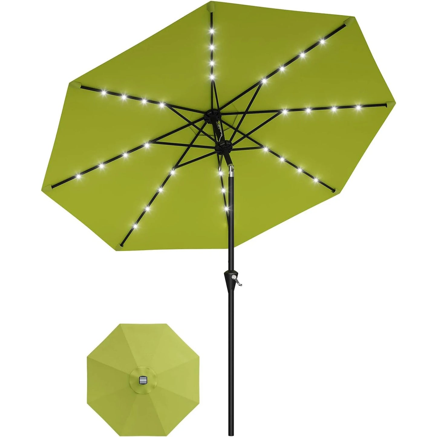 HiMISS Solar Patio Umbrella With 32 LED Lights And Crank Lift