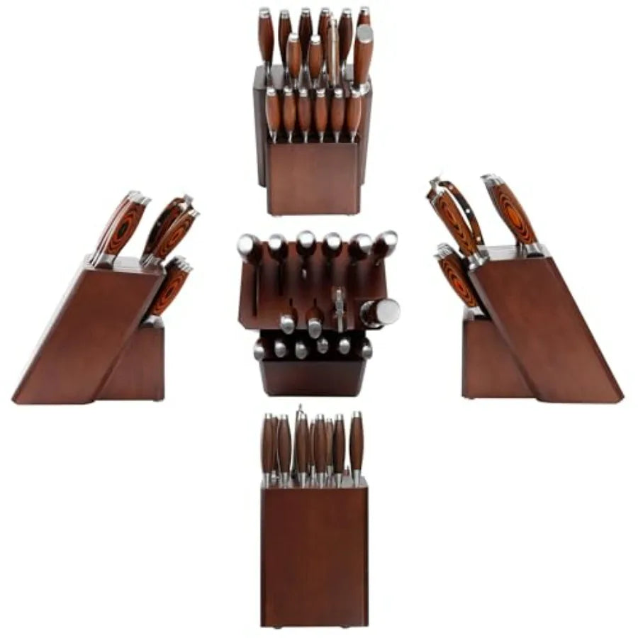 German Steel 17-Piece Knife Set With Wooden Block Kitchen