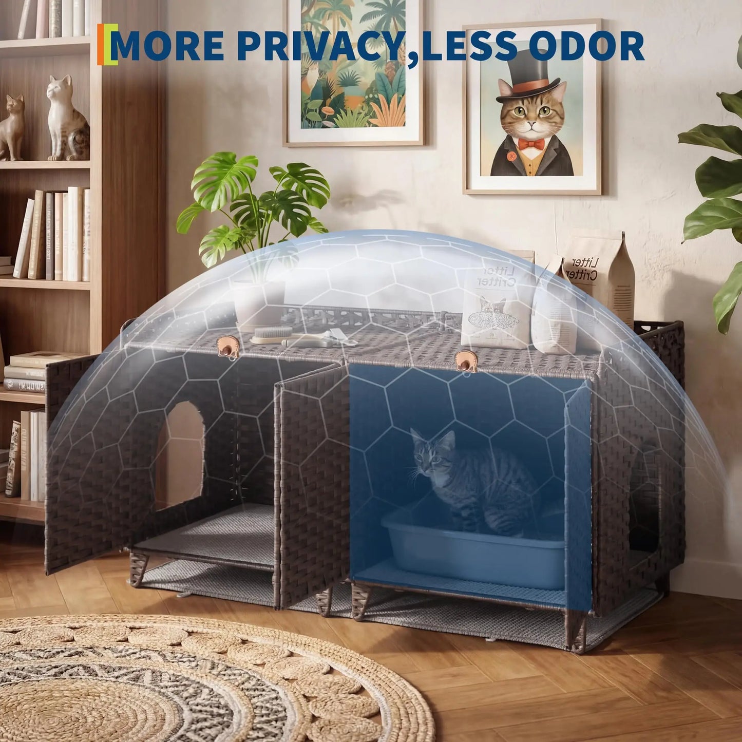 DishyKooker Cat Litter Box Enclosure With Dual Doors