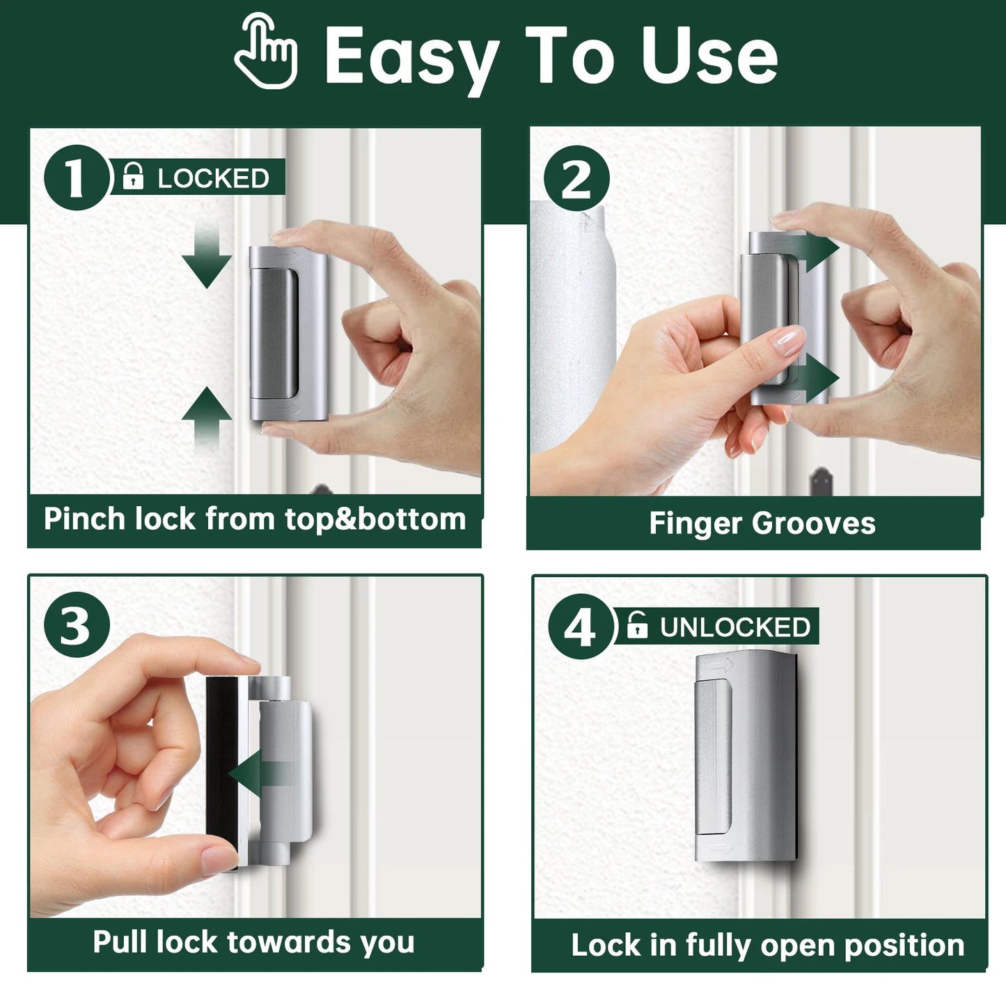 Aluminum Alloy Anti Theft Door Lock Reinforcement Latch 800Lbs