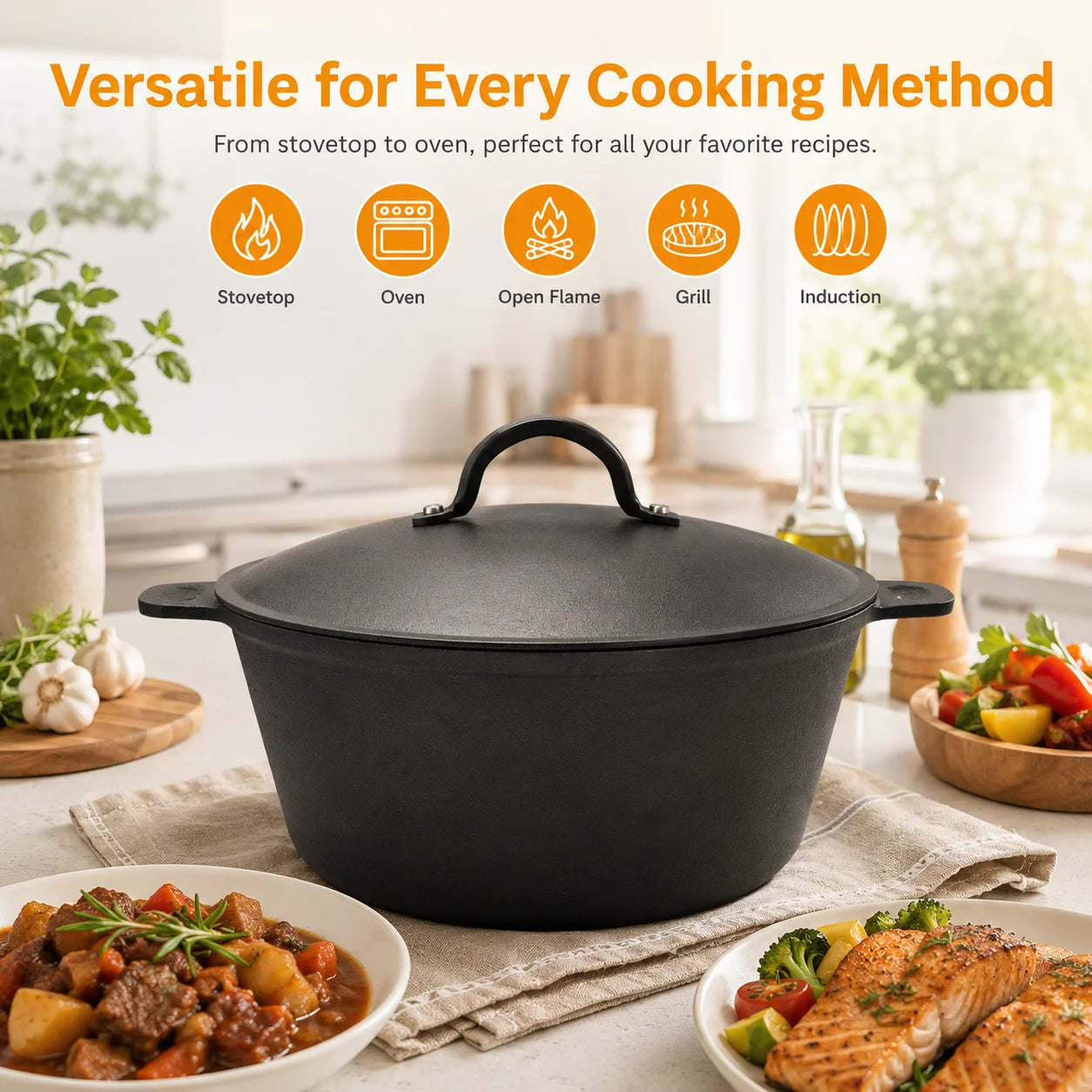 HANSMART Lightweight Cast Iron Dutch Oven Nonstick Cookware