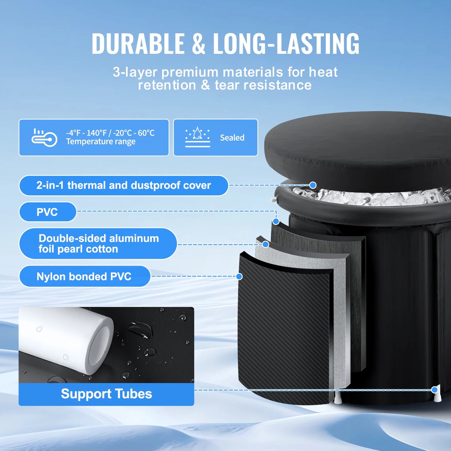 SucceBuy Inflatable Ice Bath Tub For Cold Water Therapy Plunge