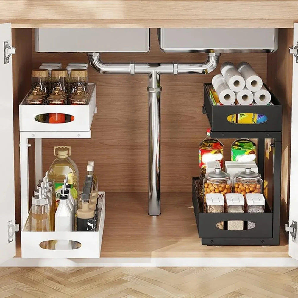HiMISS Two Tier Under Sink Organizer With Sliding Drawer
