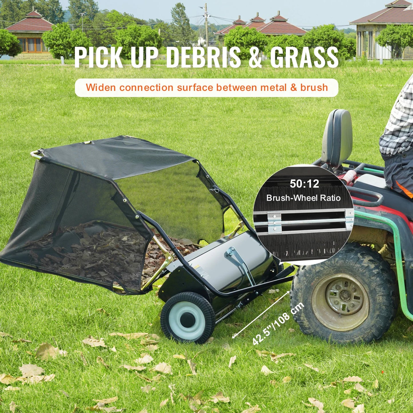 SucceBuy Tow Behind Heavy Duty Lawn Sweeper