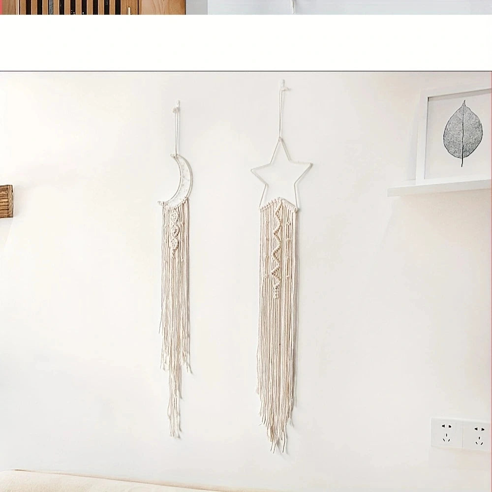 Dromenvanger Star And Moon Woven Pendant Set For Home Decor