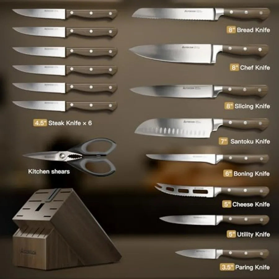Forged Stainless Steel Knife Set With Full Tang Ergonomic Handles