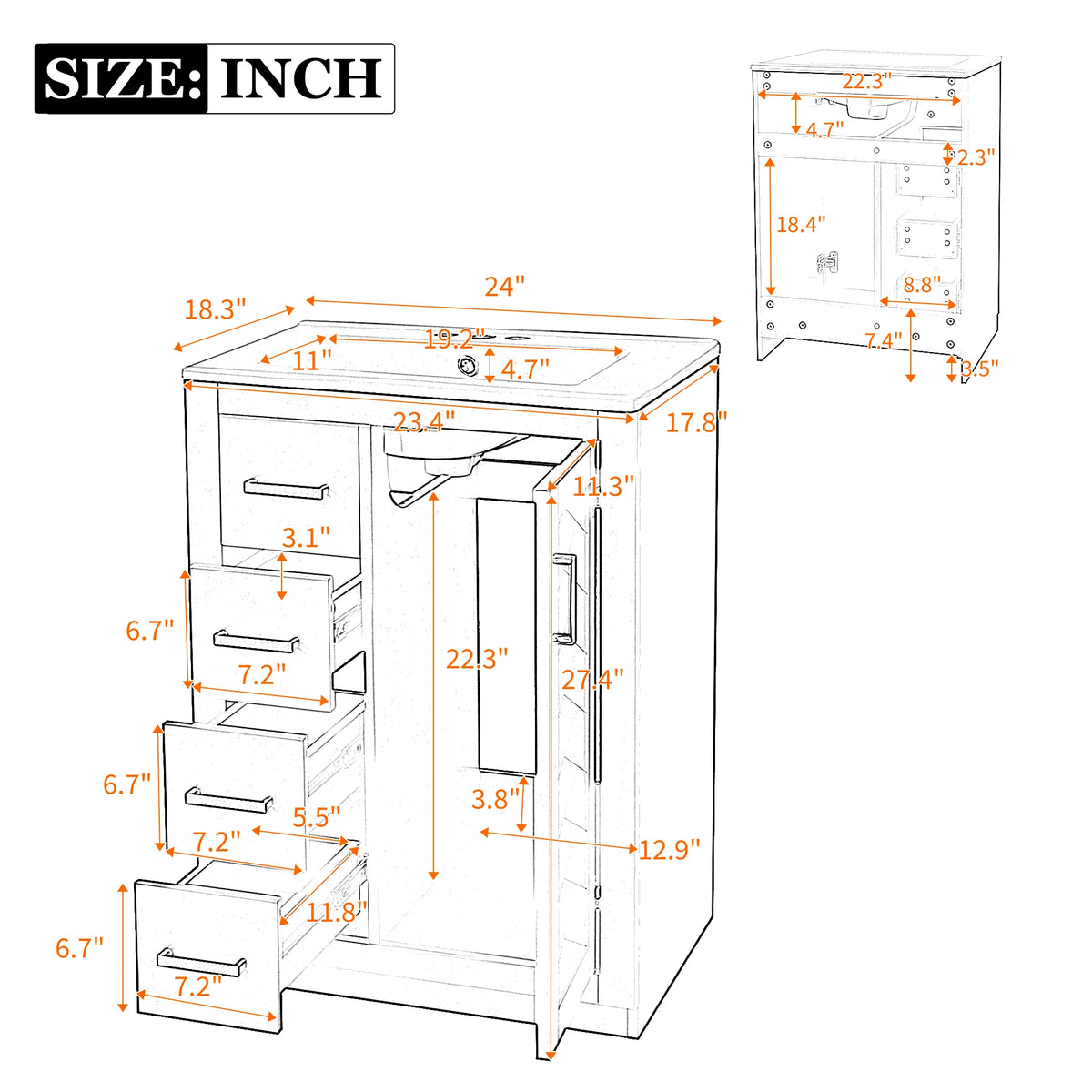 Modern Bathroom Vanity Cabinet With Integrated Ceramic Sink And Storage