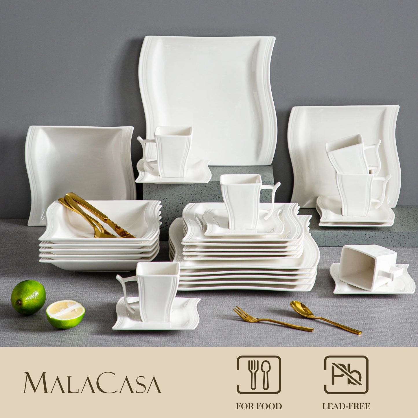 MALACASA Flora Porcelain Dinnerware Set for 12 People