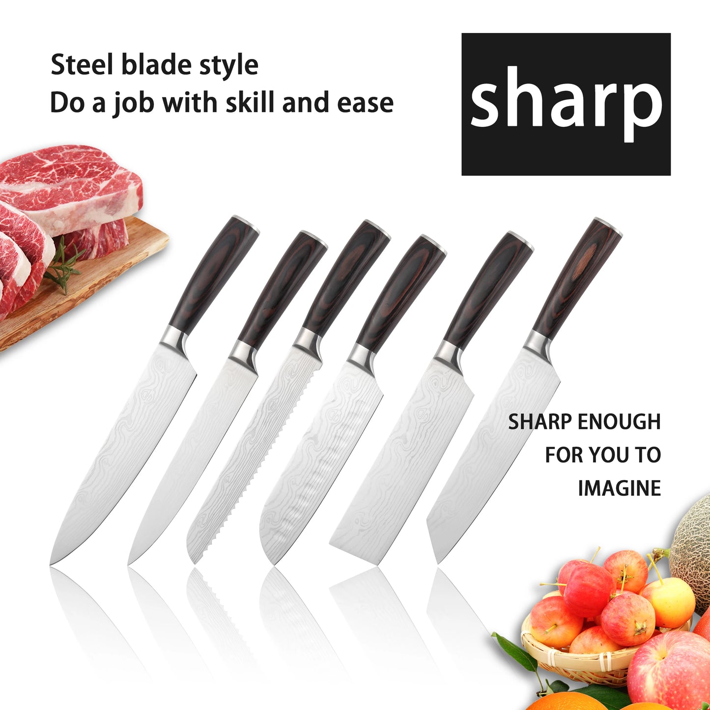 Professional 12 Piece Kitchen Knife Set With Damascus Pattern Stainless Steel