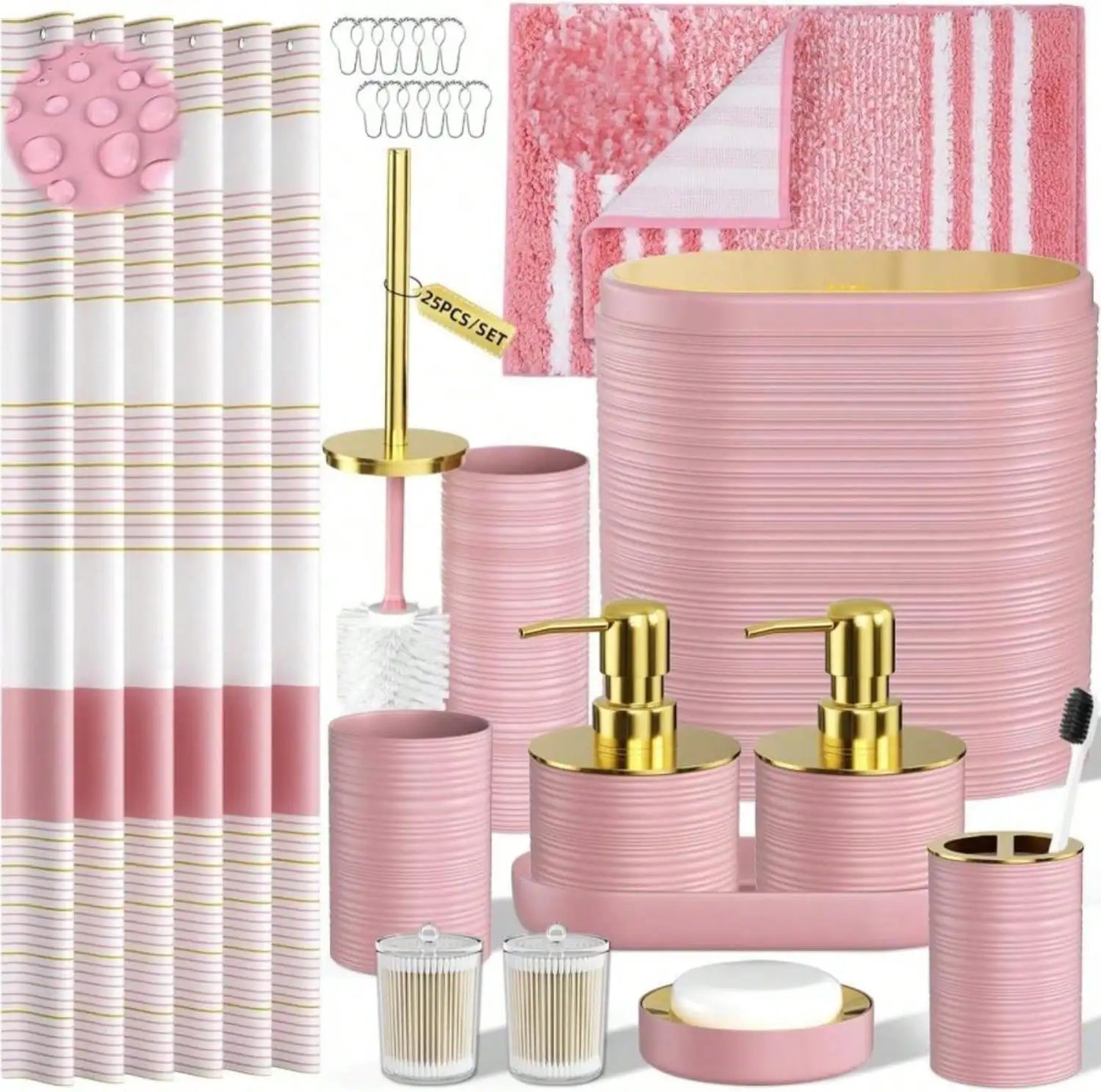 Bathroom 25 Piece Accessory Set With Shower Curtain And Rugs