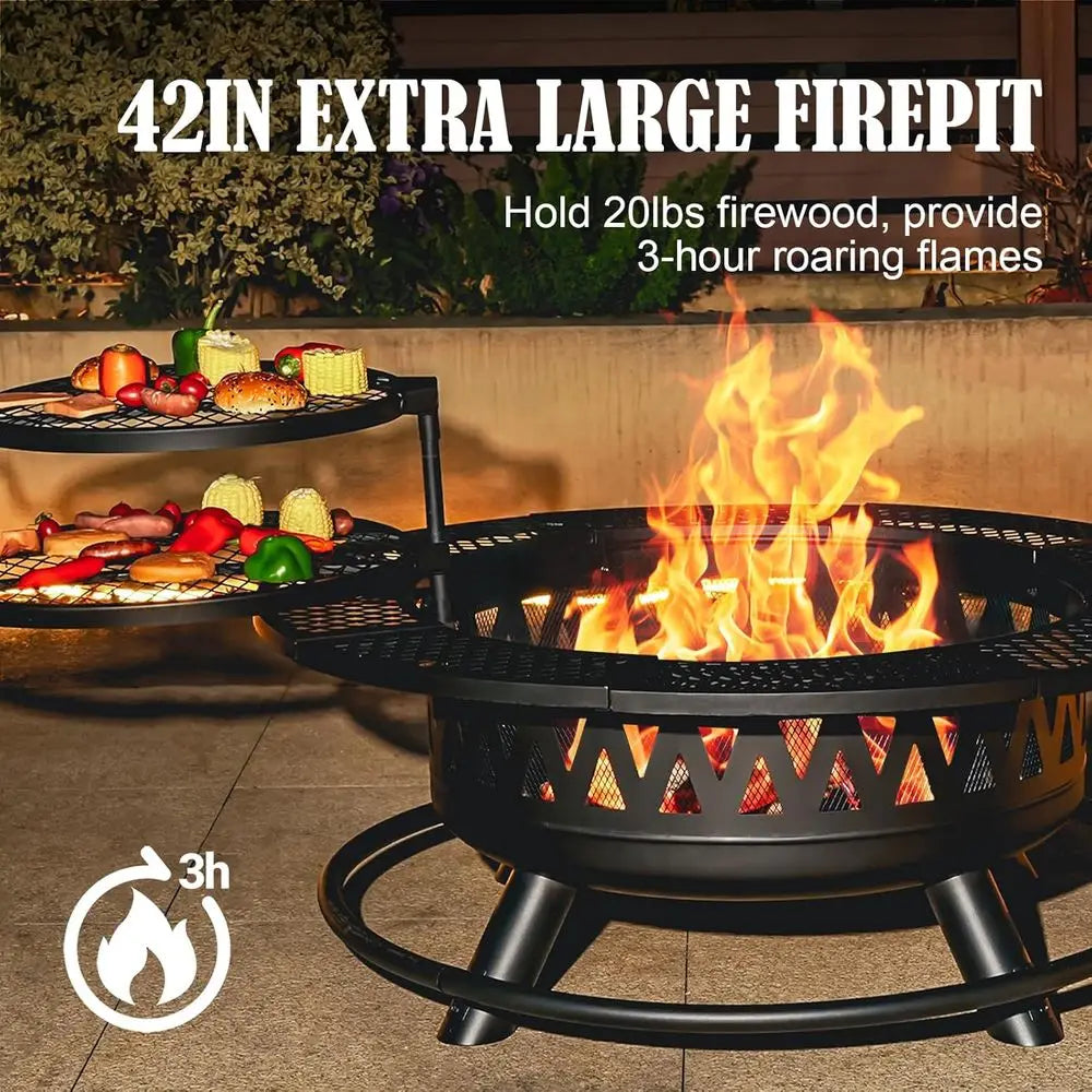 Double Grill Fire Pit Outdoor Wood Burning Table Lid For Camping