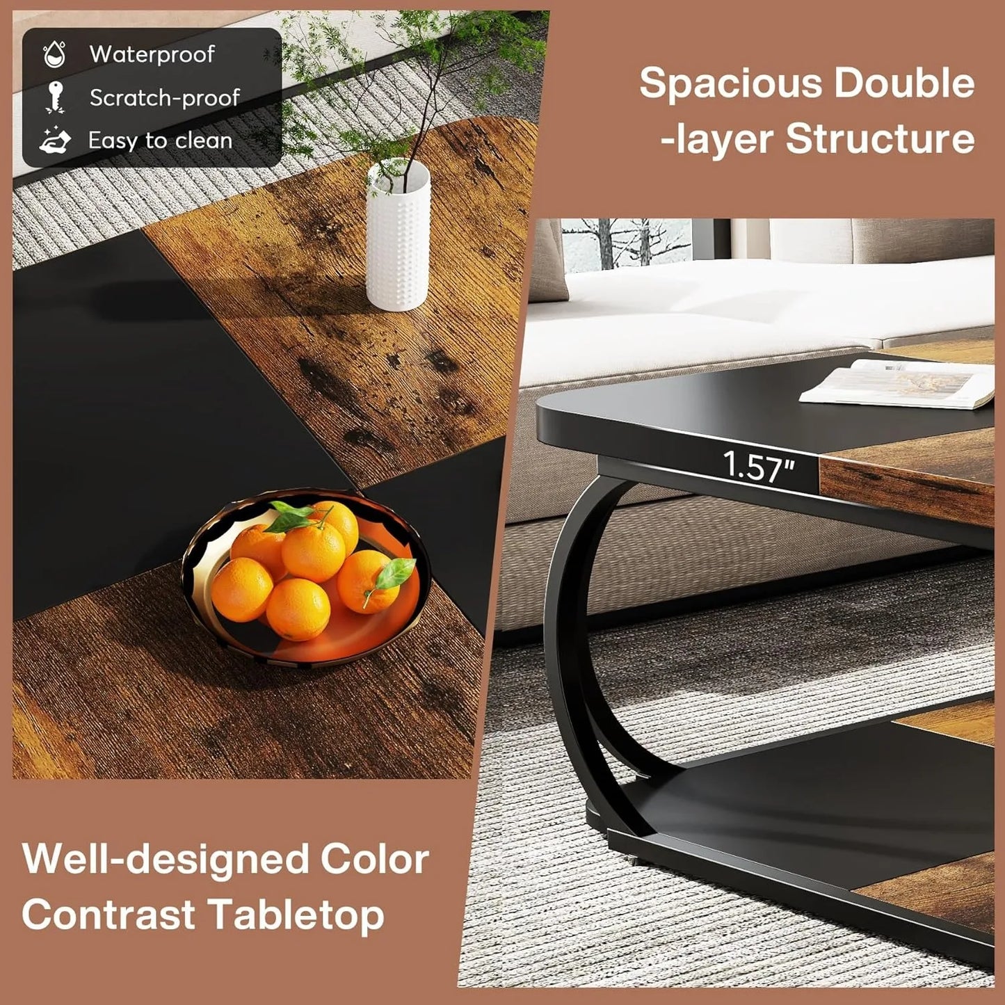 Little Tree Square Coffee Table With Two Tiers Wood Storage