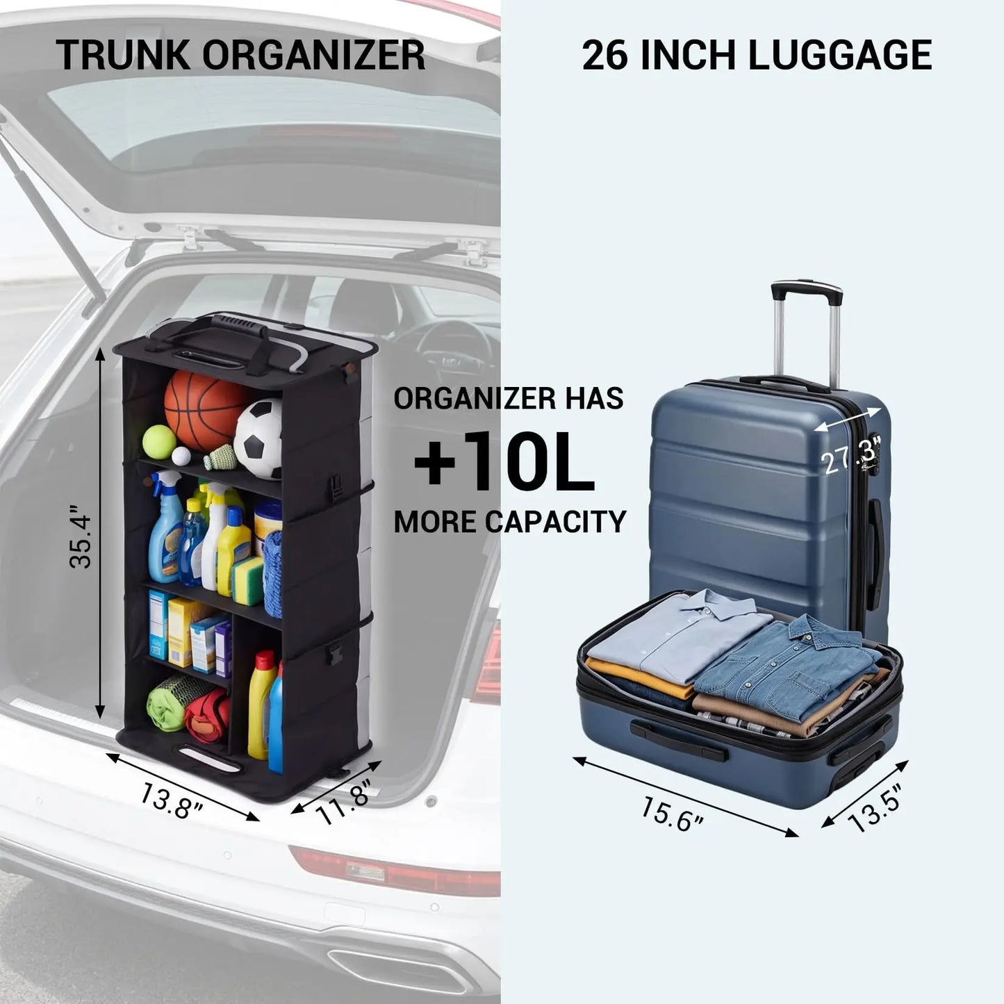 HiMISS Foldable 3 Section Black Car Trunk Organizer