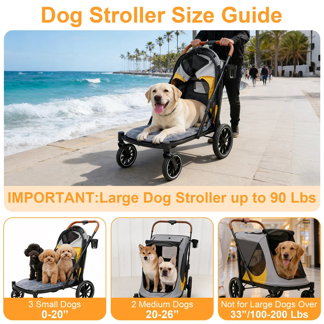 Portable Large Dog Stroller With One Click Folding Outdoor Use