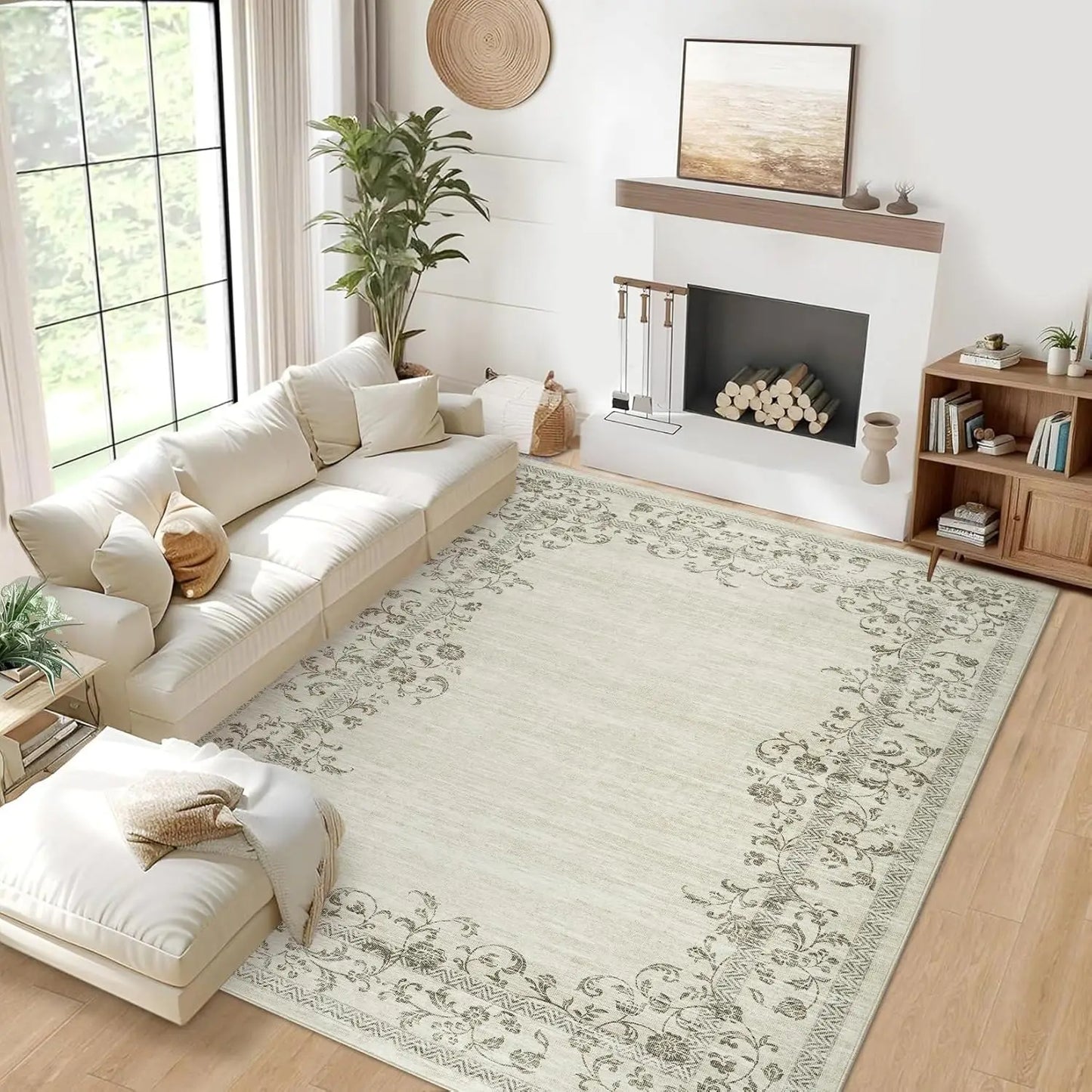 HiMISS Floral Bordered Washable Area Rug For Living Room