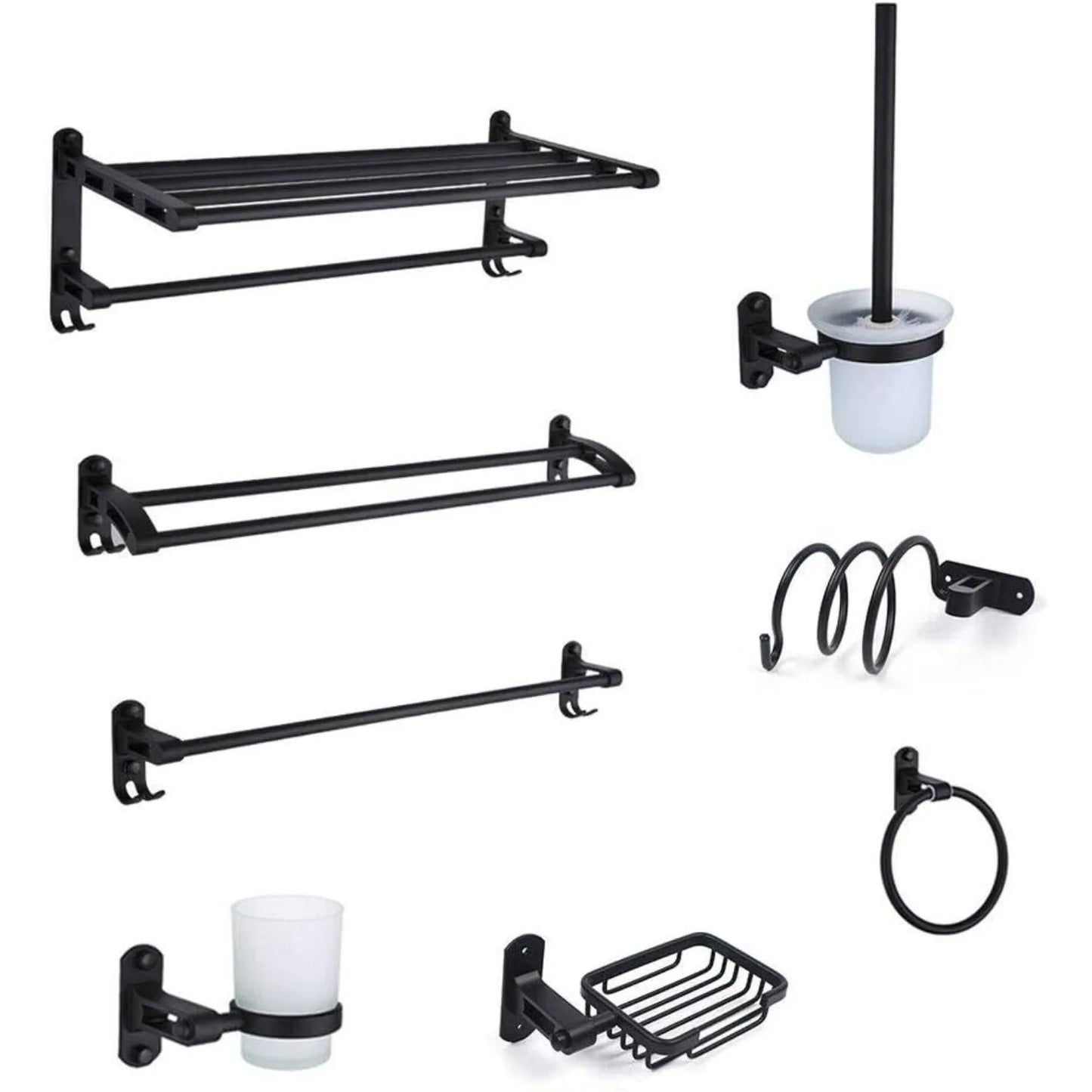 Aluminum 9 Piece Bathroom Hardware Set Towel Bars And Accessories