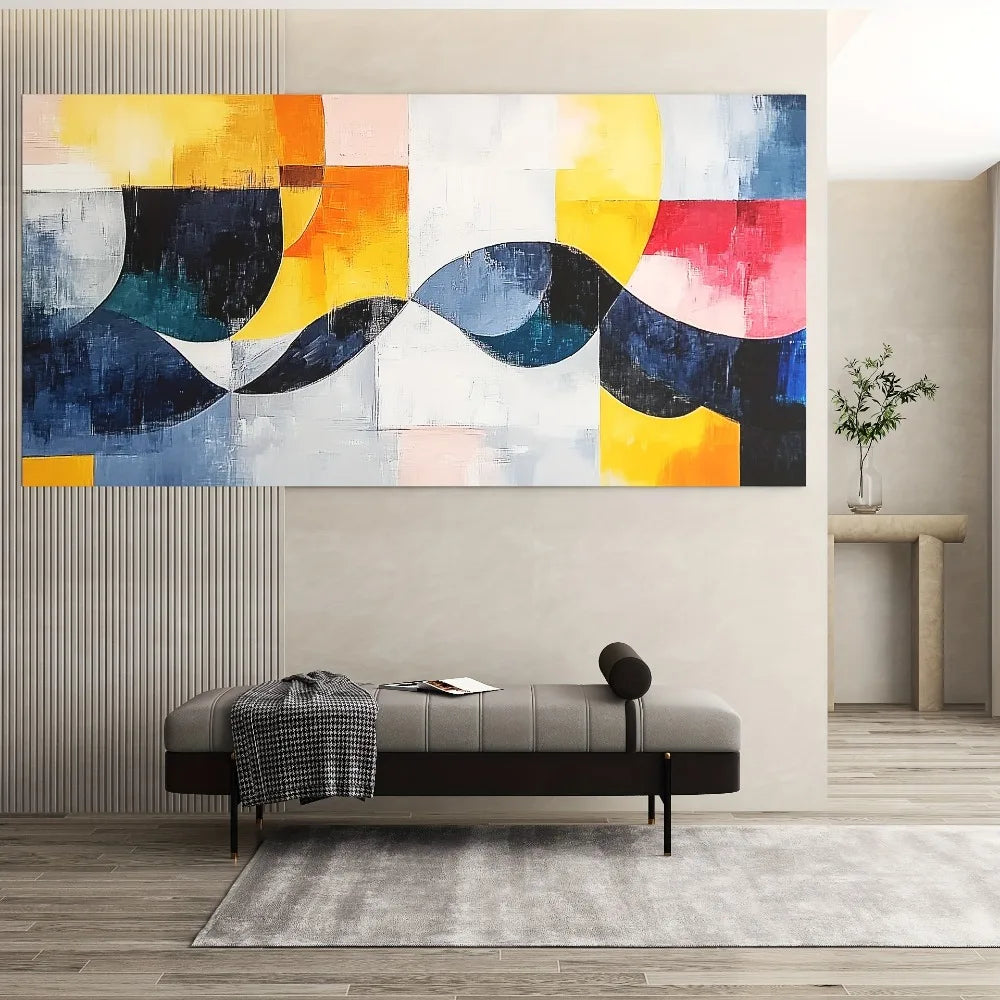 Modern Abstract Canvas Art Line Dance With Heart Pine Frame