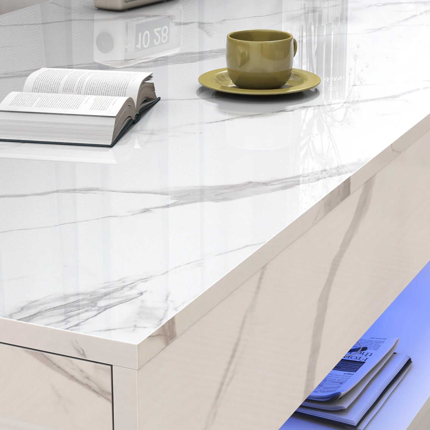 QiaoShiRen Modern LED Coffee Table With Two Drawers And Storage