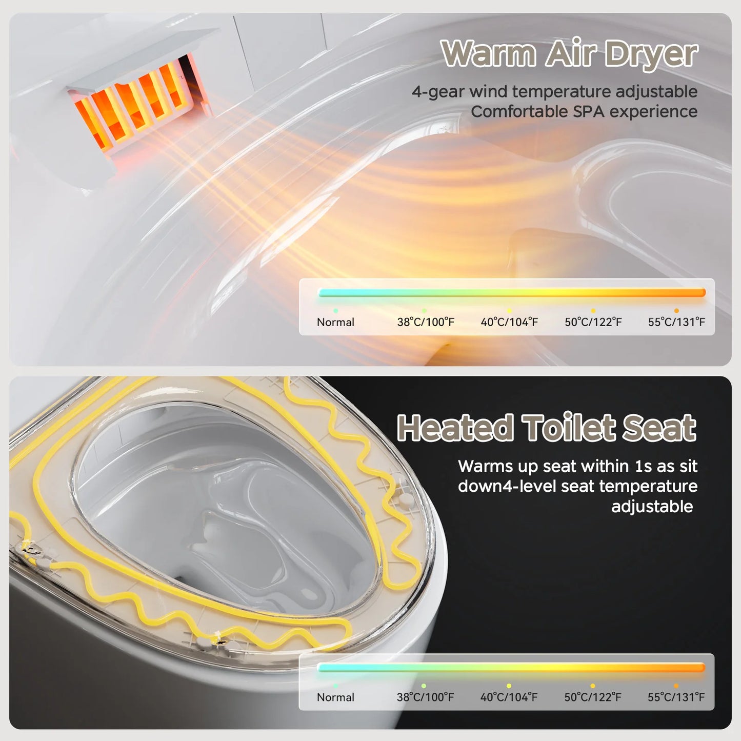 Elongated Smart Toilet With Bidet And Voice Control