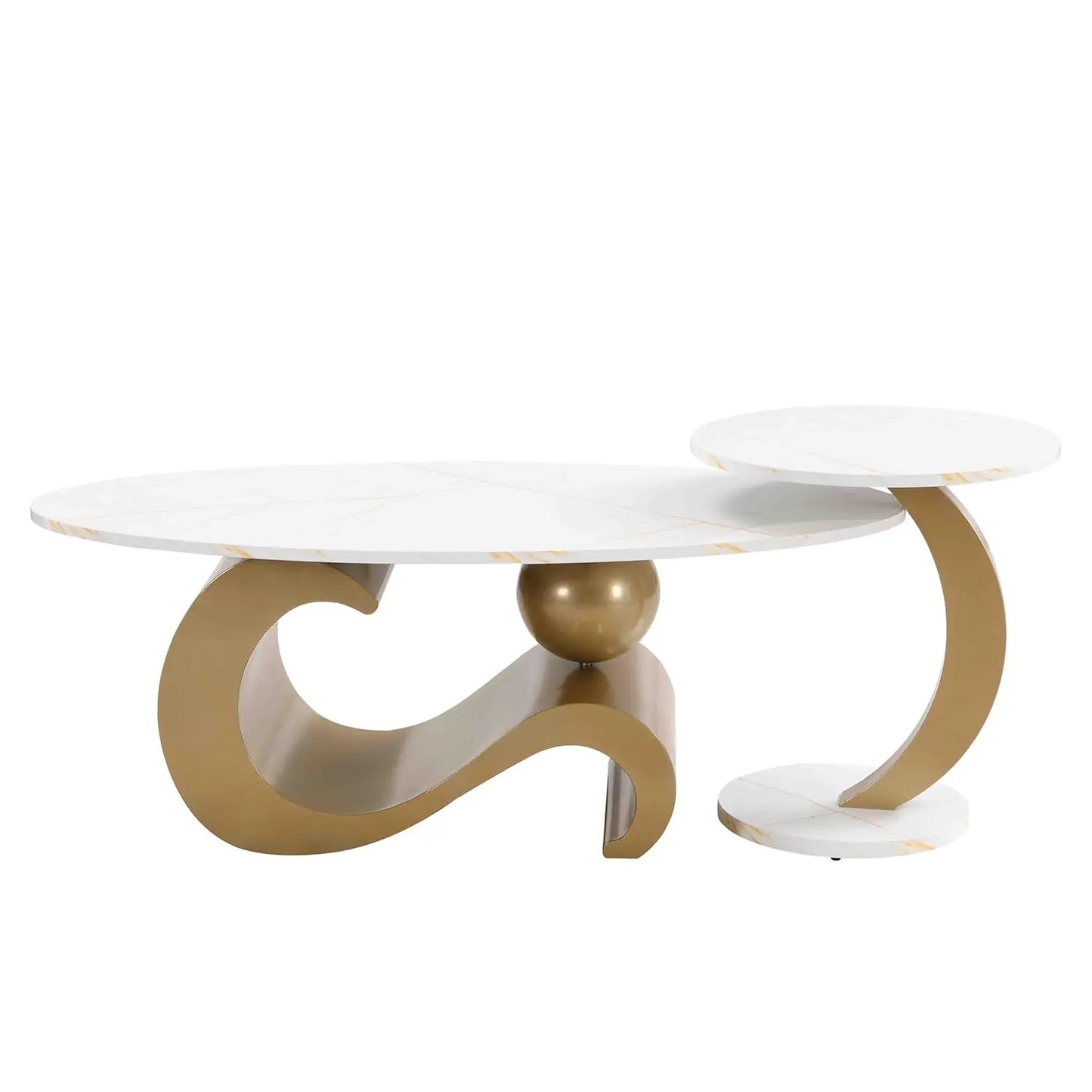 Modern Coffee Table Stainless Steel Pedestal And Faux Stone Top