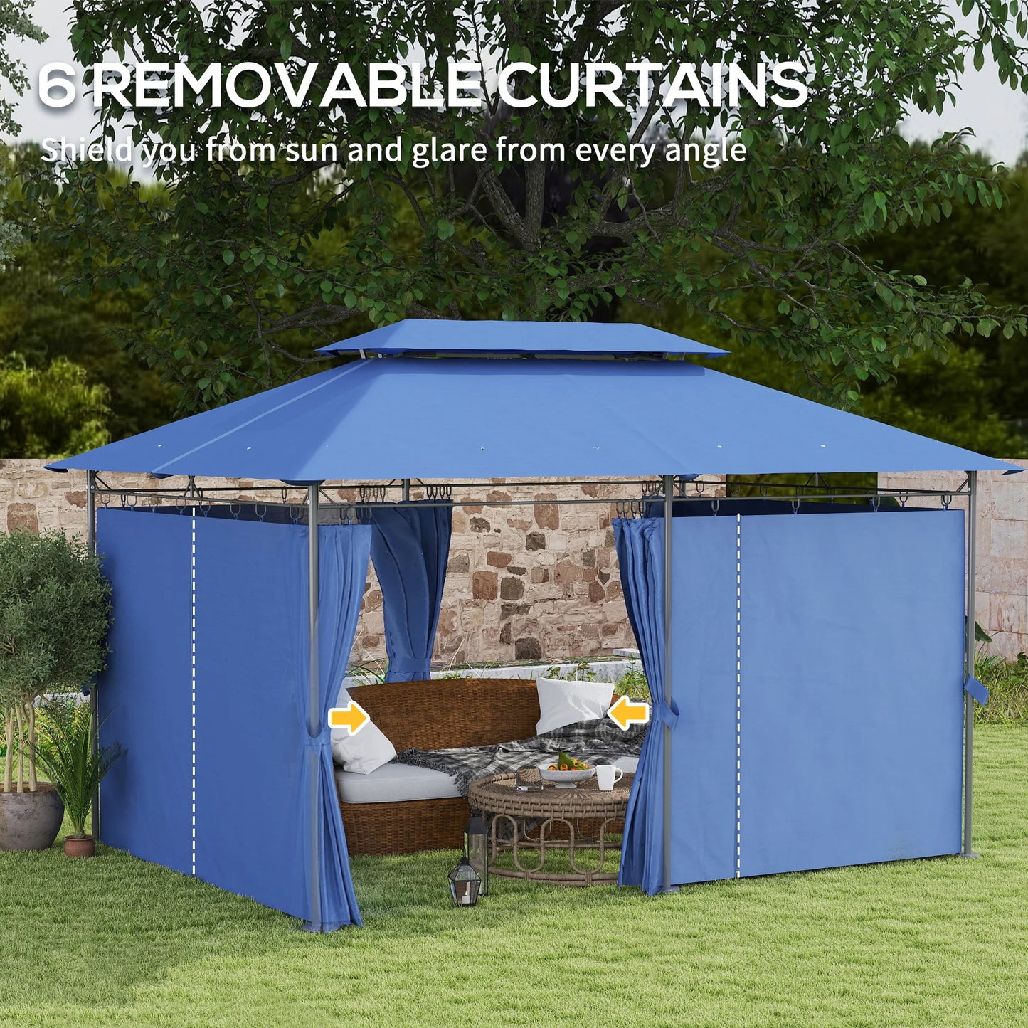Outsunny Double Roof Patio Gazebo With Curtains Sidewalls