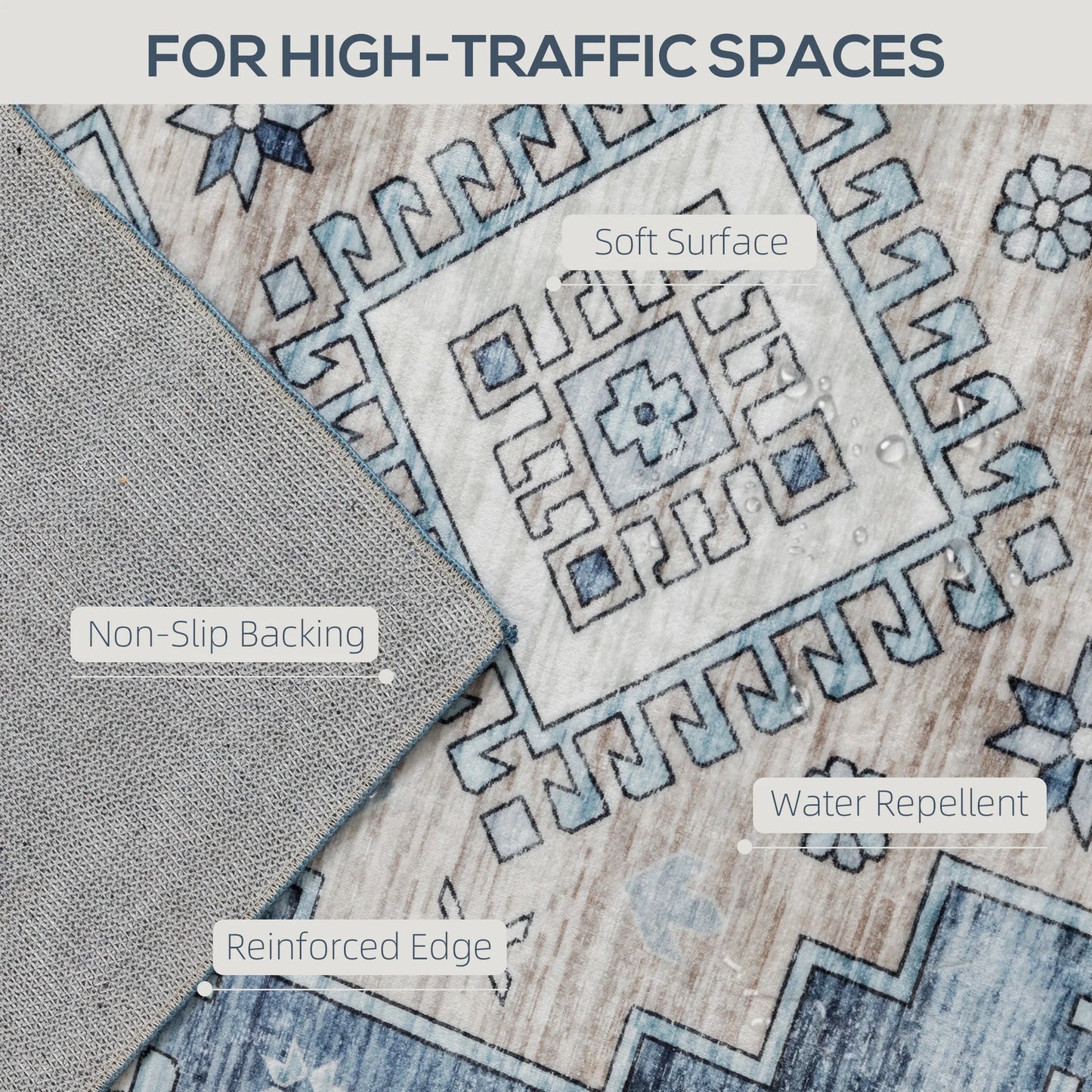 Soft Machine Washable Vintage Geometric Pattern Area Rug