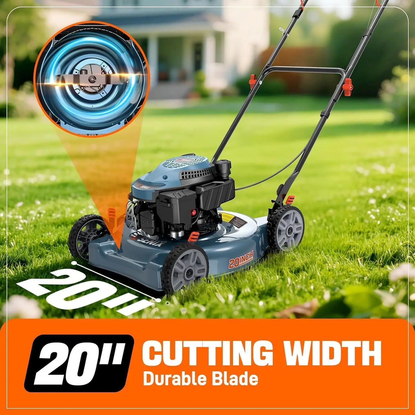 Gas Powered Lawn Mower With Side Discharge And Five Position Height Adjustment