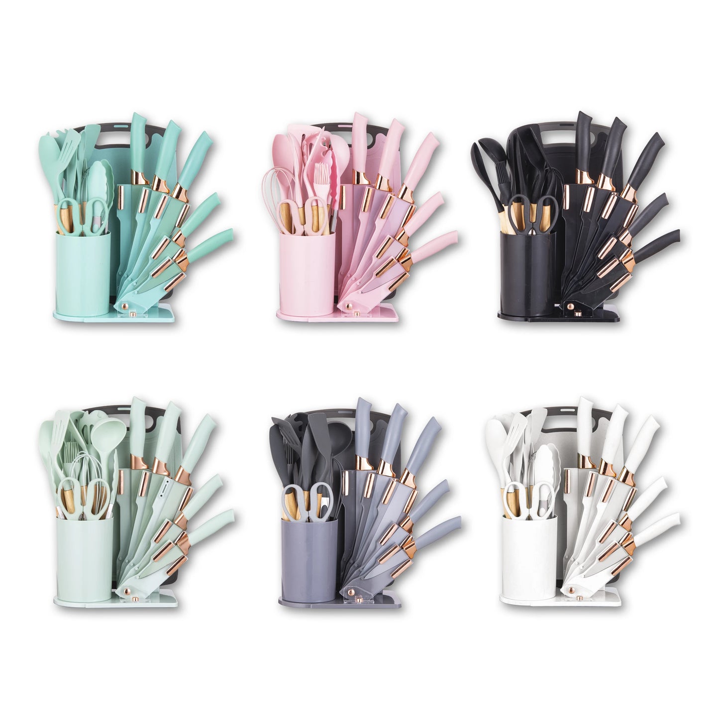 Professional Kitchen Knife Set With Silicone Utensils And Cutting Board