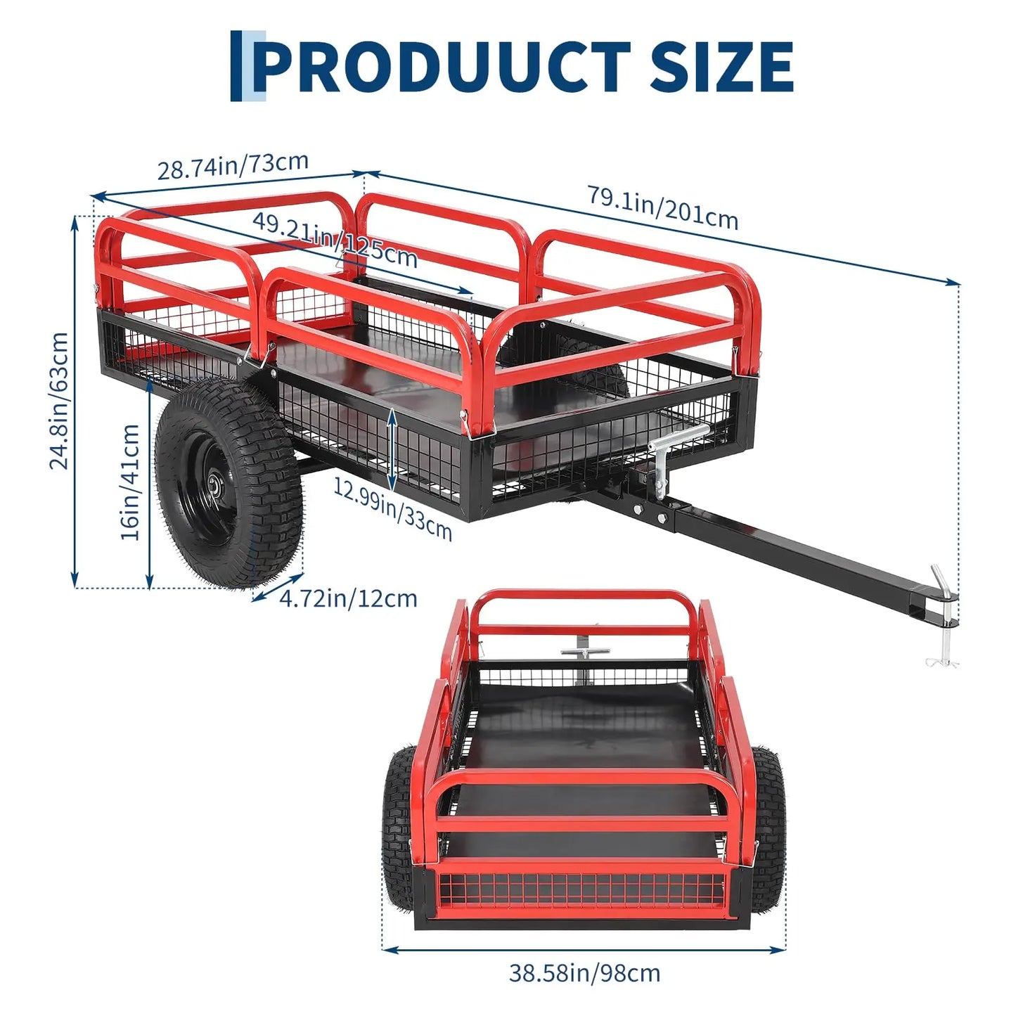 Acekool Heavy Duty Steel Garden Dump Trailer With Removable Sides