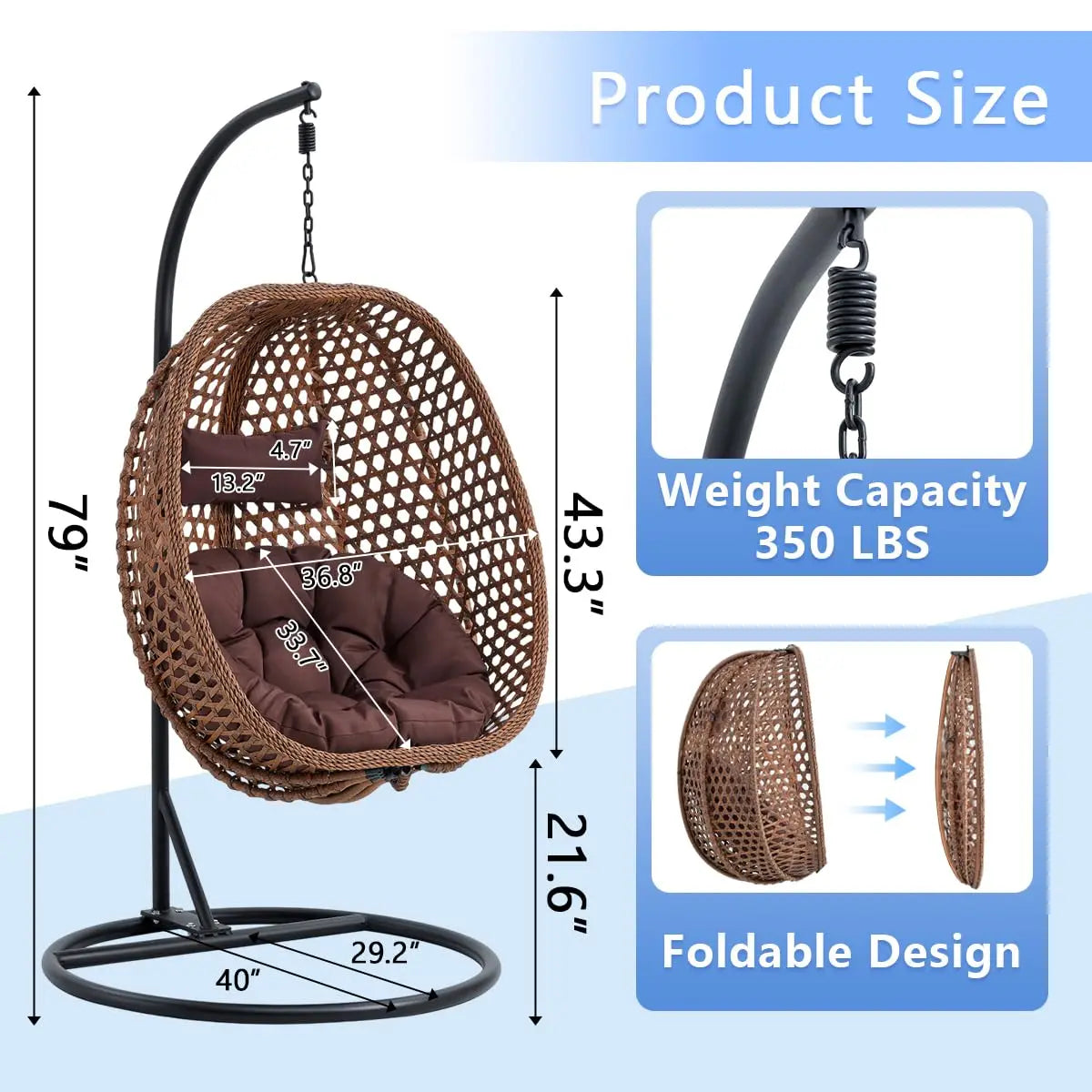 Egg Swing Chair With Stand Indoor Outdoor Hammock Basket