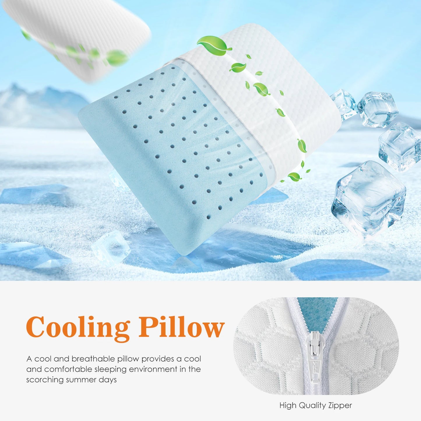 MCQ 1-piece Neck Pillow Comfort Memory Foam Pillows Standard Size Removable Washable Cover Ventilated Cooling Bed Pillow