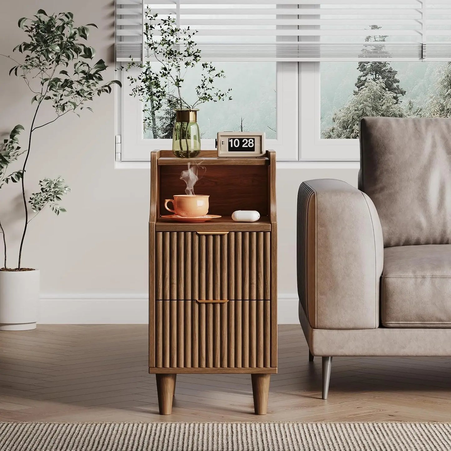 Frame Narrow Nightstand Set Of 2 Slim Bedside Tables With Drawers