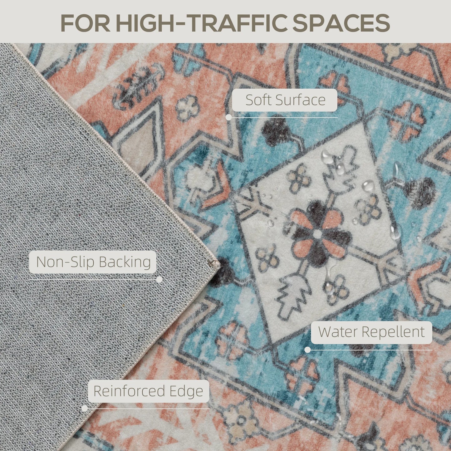 Machine Washable Vintage Oriental Medallion Soft Area Rug