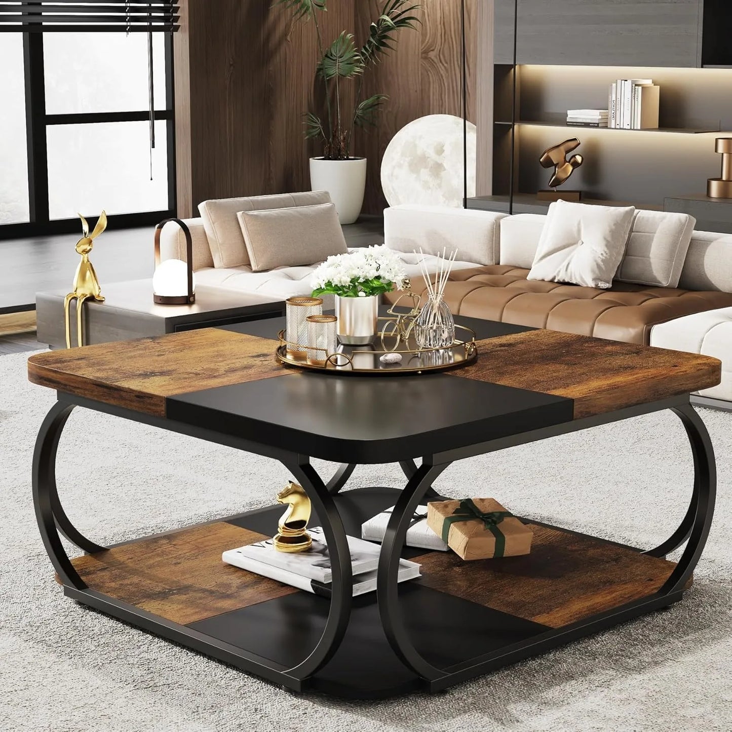 Little Tree Square Coffee Table With Two Tiers Wood Storage