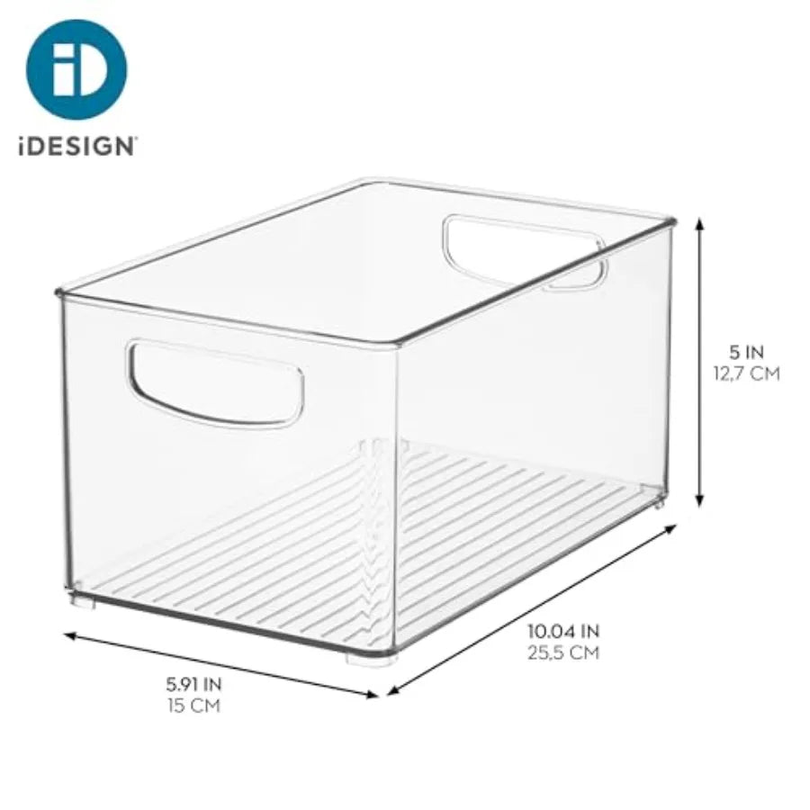 Stackable Clear Plastic Bin Kitchen Organizer for Fridge and Pantry