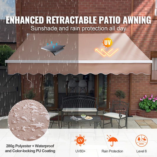 SucceBuy Manual Retractable Awning Outdoor Sun Shade
