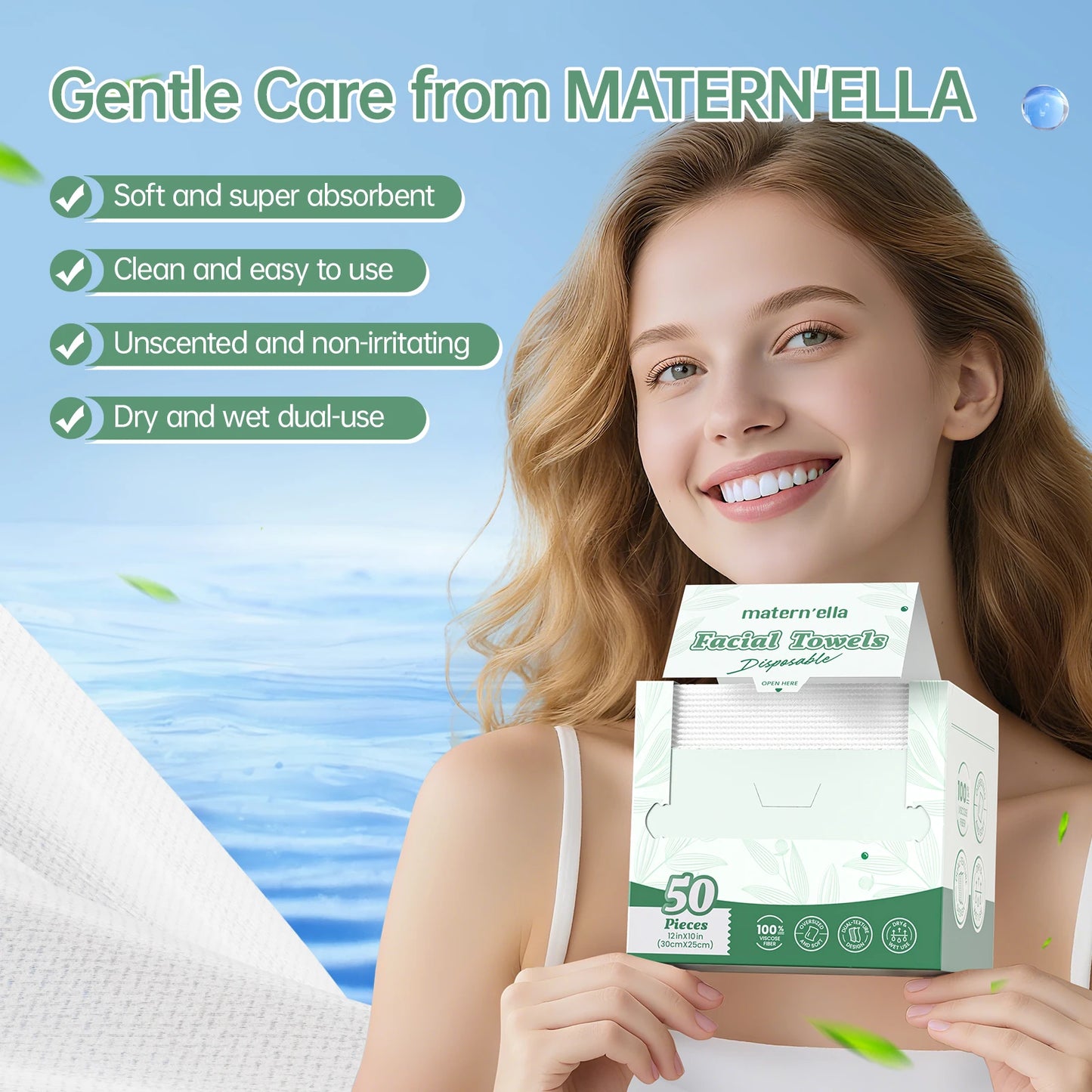 Ultra Soft Disposable Facial Towels Plant Based 50 Count