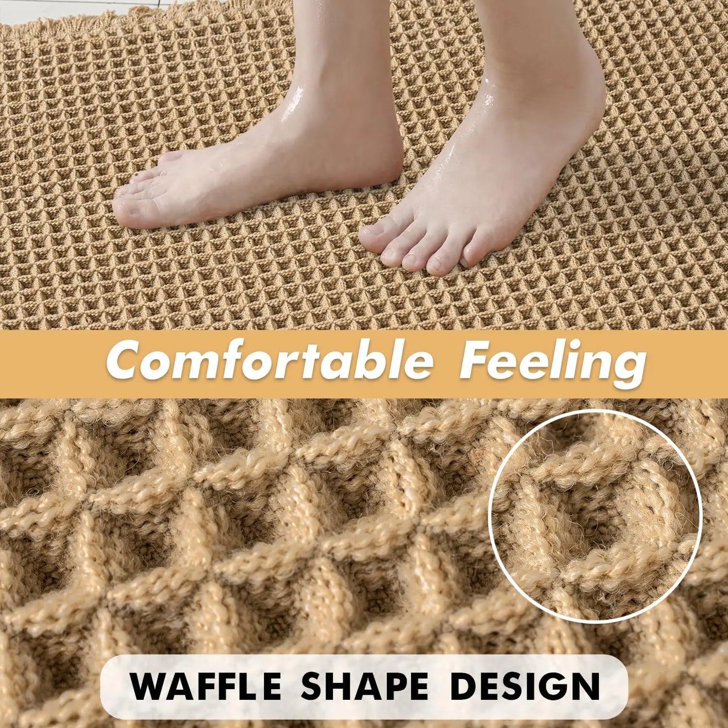 Non Slip Waffle Bath Mat Set, Super Absorbent, Machine Washable