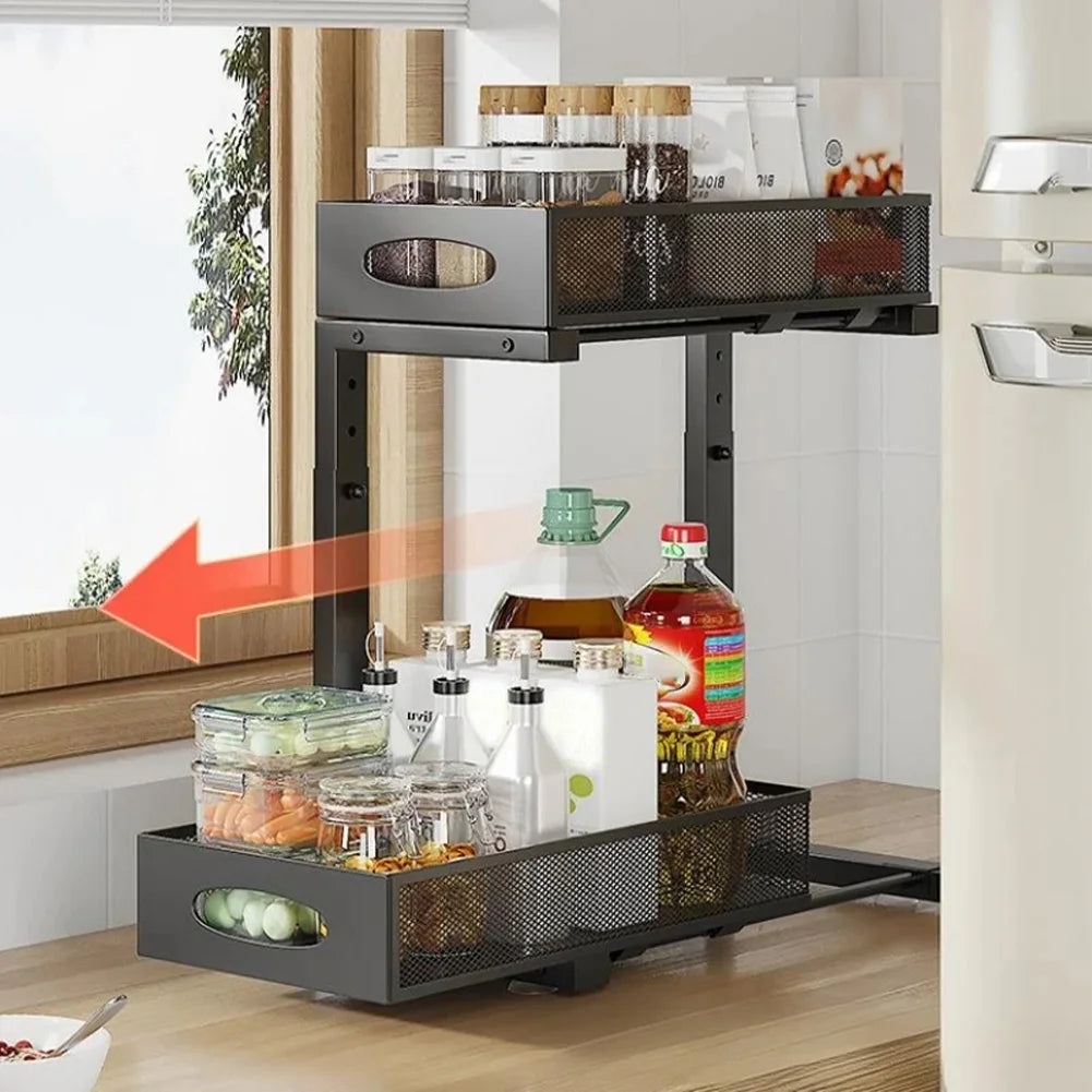 HiMISS Two Tier Under Sink Organizer With Sliding Drawer