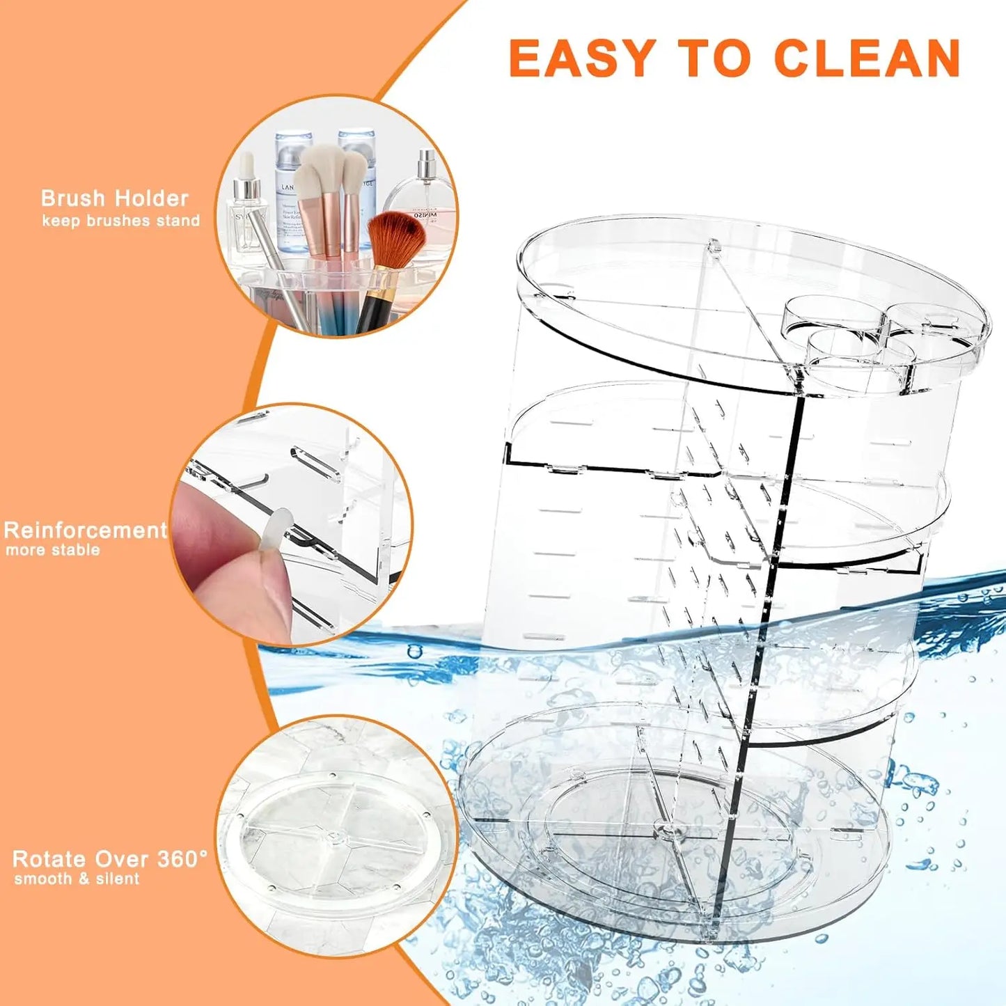 Rotating Makeup Organizer 8-Layer Spinning Cosmetic Storage With Brush Holder