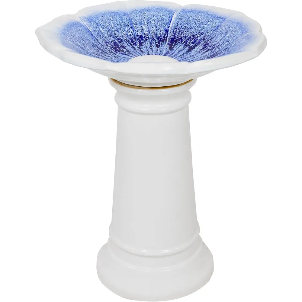 Misty Blossom Ceramic Outdoor Bird Bath UV Frost Resistant Decor